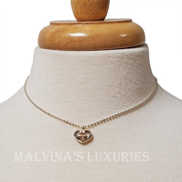 GUCCI NECKLACE STERLING SILVER LOVE BRITT OPAL INTERLOCKING G LOGO HEART PENDANT - Picture 2 of 9